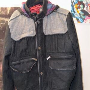 Men's Black and Gray Wool Jacket